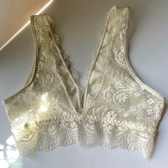 Lace V Plunge Bralette Womens Size S Cream Sheer Floral Design Bra NWOT - Picture 4 of 5